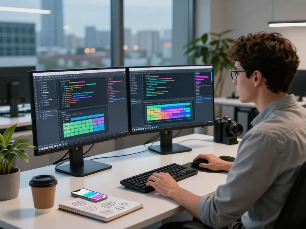Moltbot AI assistant in a tech workspace with code and automation tools, showcasing clawdbot capabilities.