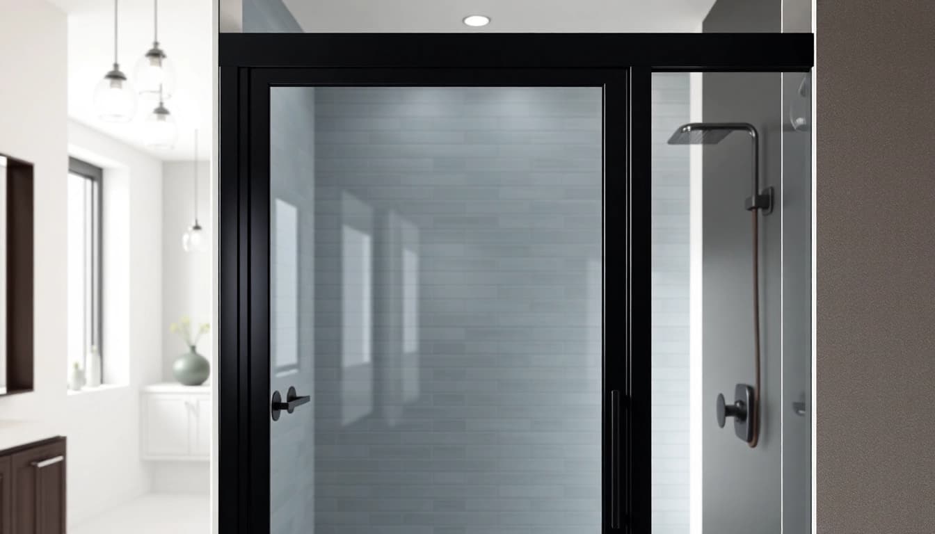 Enhance your bathroom with a sleek black shower door that combines elegance and functionality.