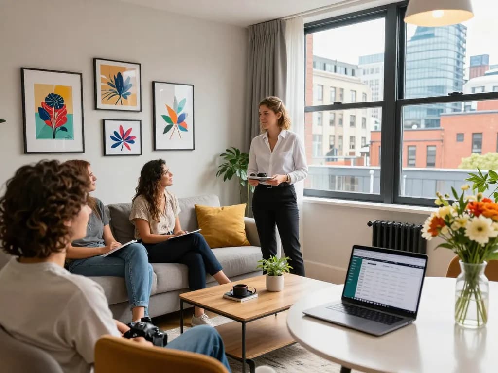 Airbnb management Manchester featuring a professional property manager in a stylish apartment, enhancing guest experience.