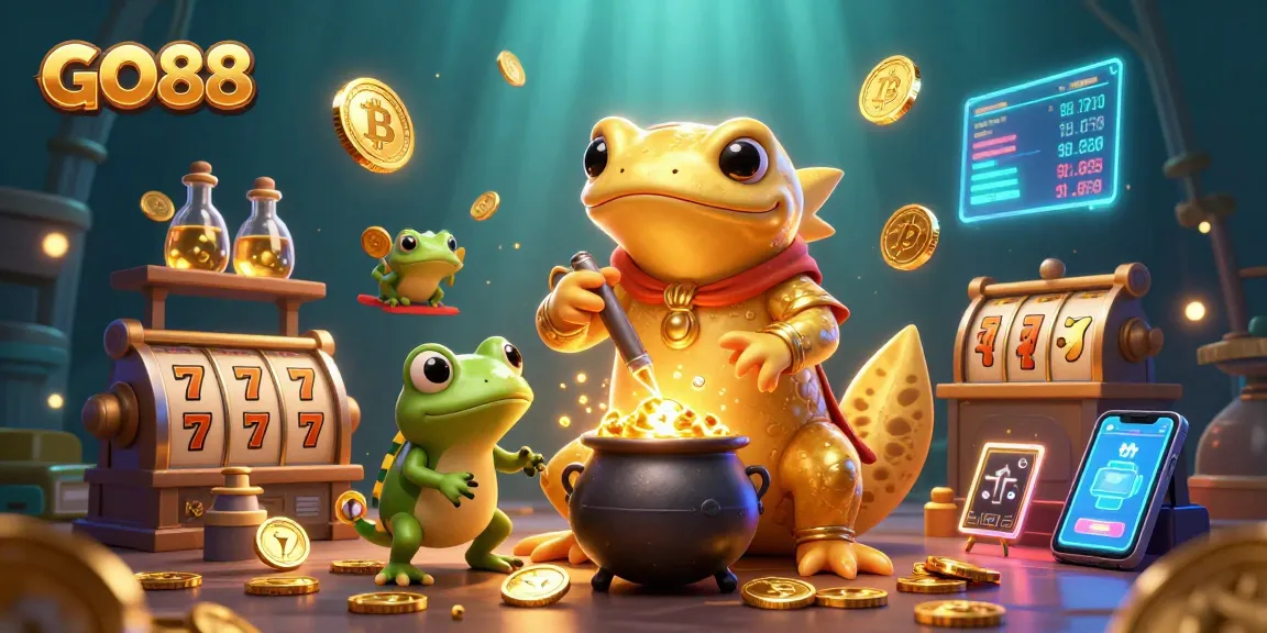 Experience the thrilling atmosphere of GO88 with vibrant casino elements and magical alchemy.