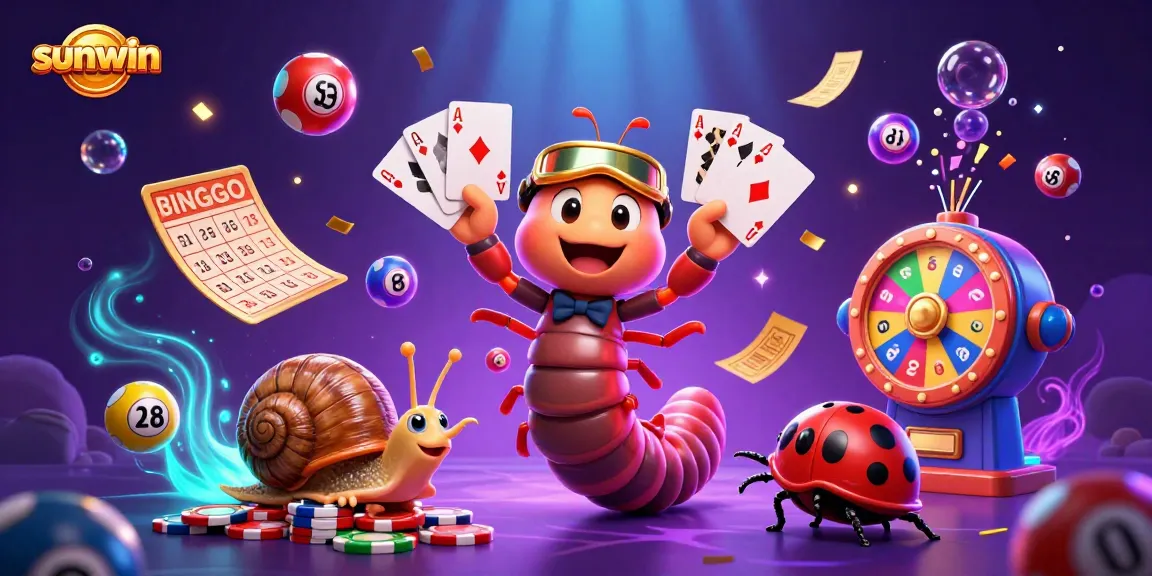 Experience the excitement of sunwin with a vibrant casino scene featuring a millipede dealer and colorful game elements.