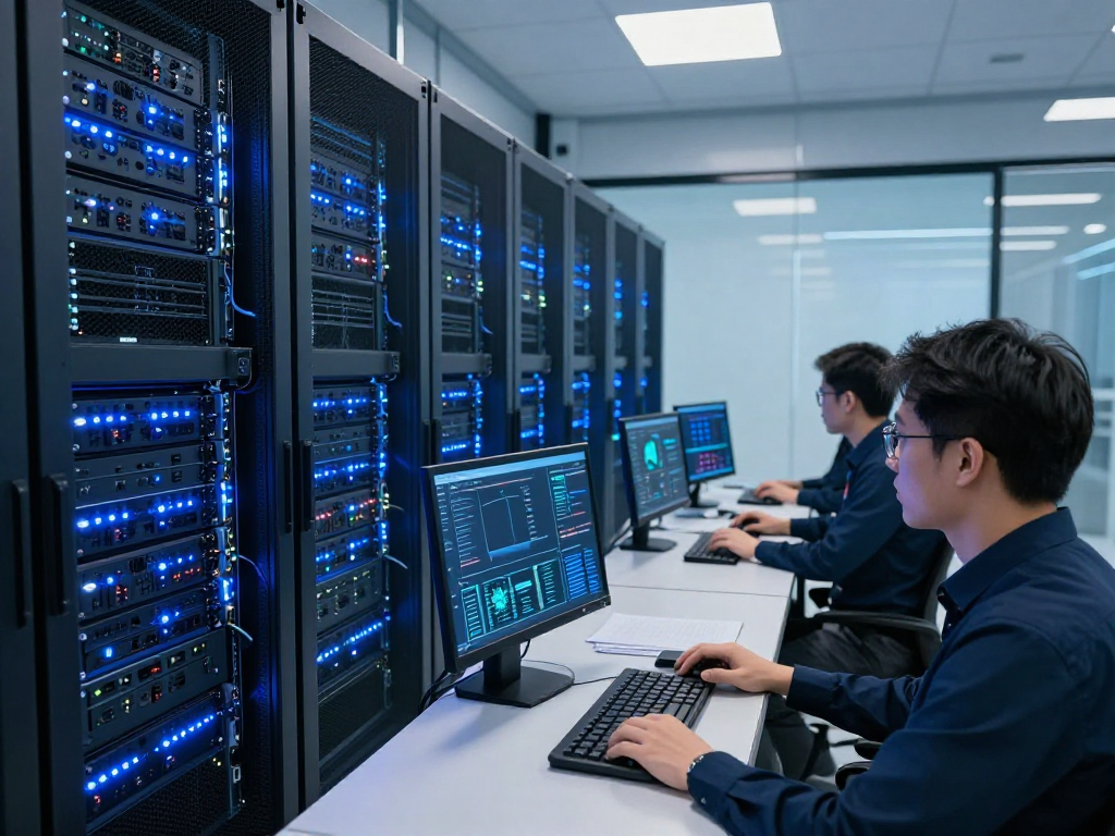 IPTV panel controls for advanced digital streaming solutions in a modern data centre featuring high-performance server systems.
