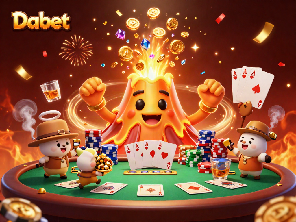 Experience the thrilling eruption of treasures at Dabet's online casino with this vibrant 3D illustration.