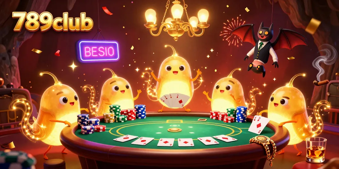 Experience thrilling gameplay at 789club with vibrant poker action and bioluminescent characterslighting the casino.