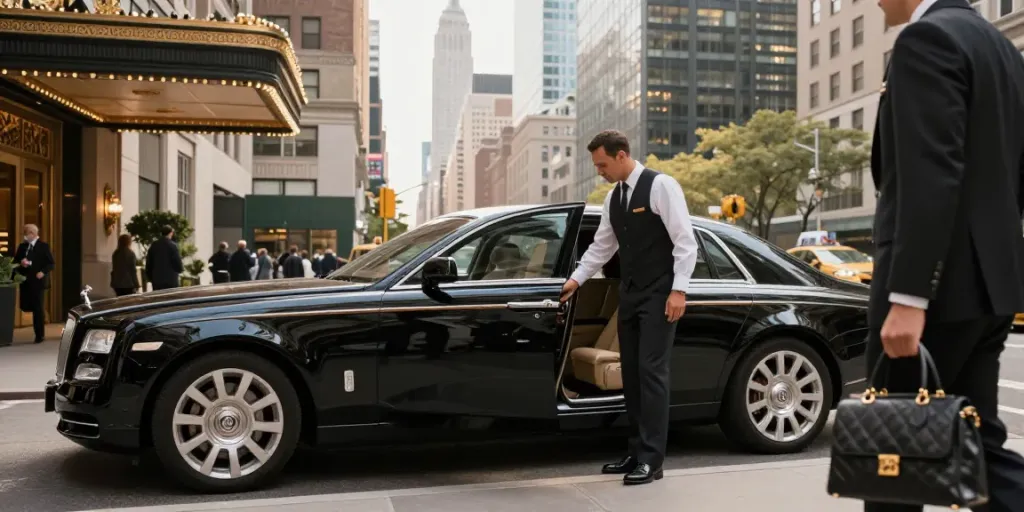 Watermill to Manhattan car service featuring a luxury sedan and professional chauffeur in NYC.