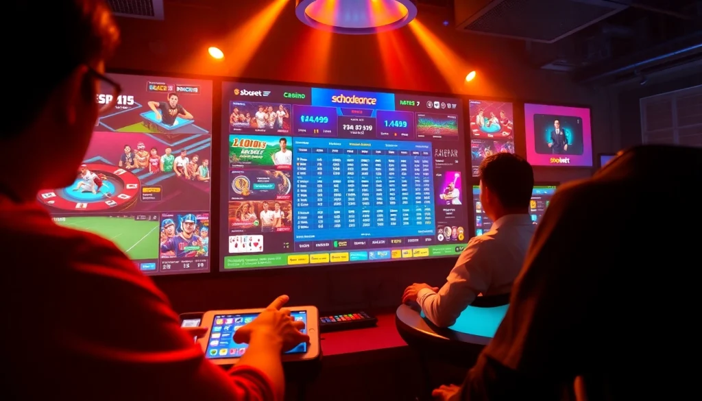 An interactive online betting interface at sbobet.dance, showcasing sports and casino games in a vibrant dance theme.