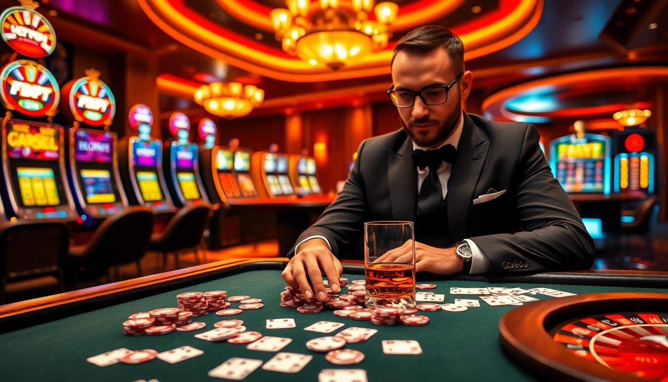 Experience the thrill of f168 vip at a luxurious casino table with vibrant poker chips and cards.