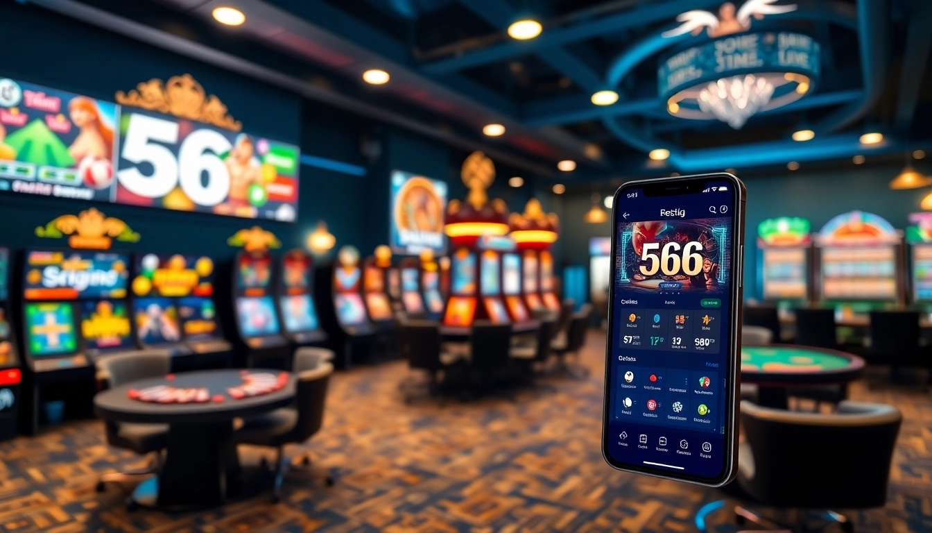 Engaging digital gaming experience at 566, featuring casino games and the mobile app interface.