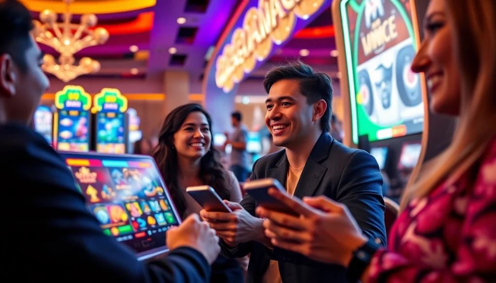Players enjoying the thrilling atmosphere of 566's online casino, showcasing diverse gaming experiences and vibrant graphics.