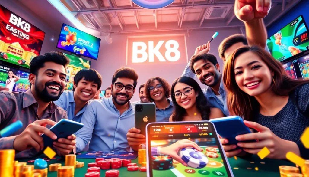 Engaging scene of players on bk860s.com enjoying diverse gaming experiences, showcasing vibrant sports and casino elements.