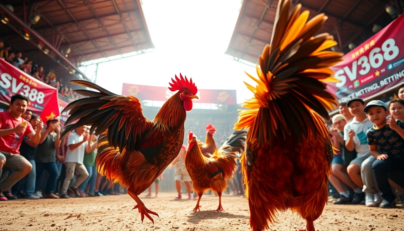 Live cockfighting event at SV368, showcasing excitement and betting opportunities on sv368win.live.