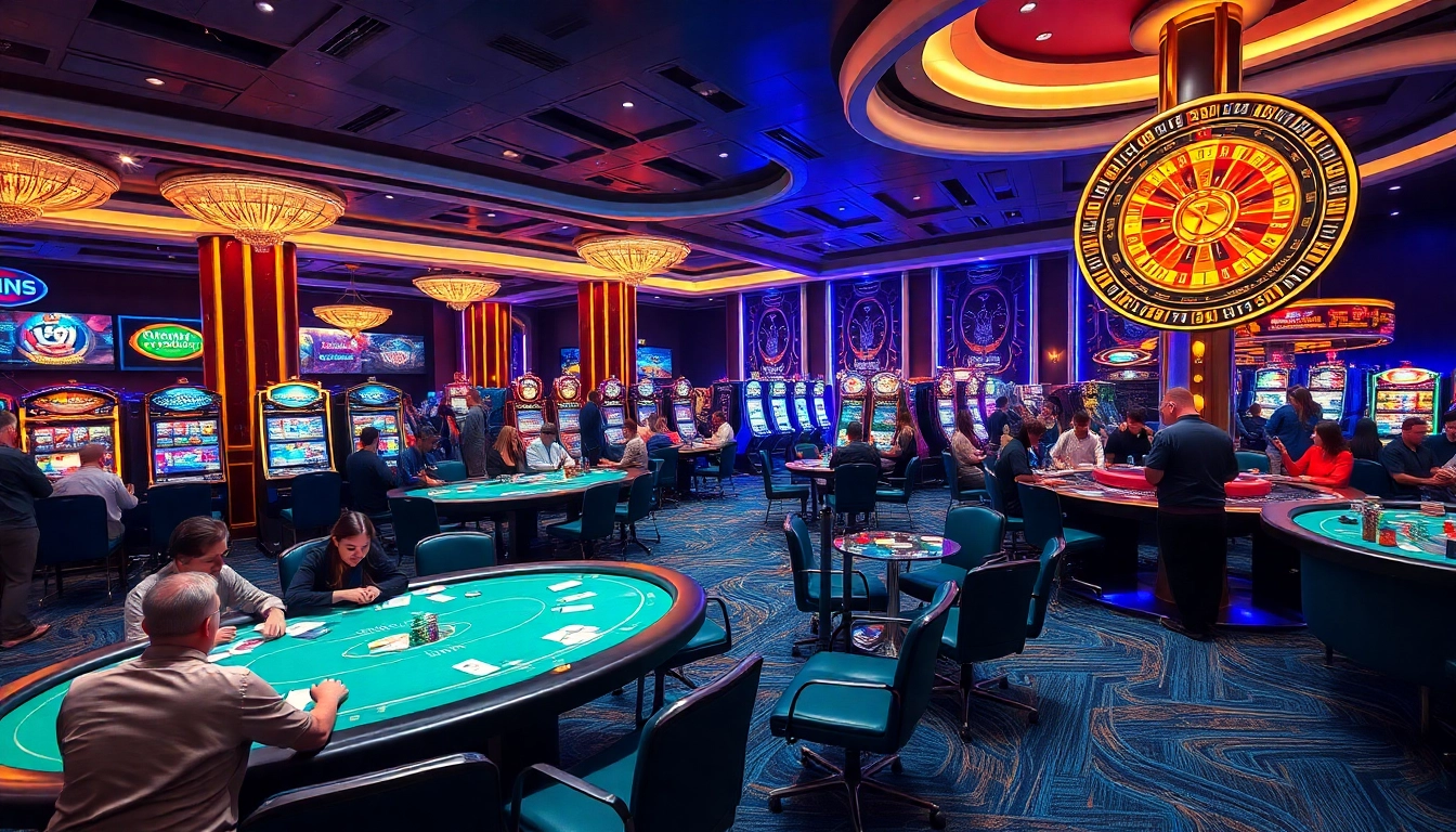 Exciting SUNCITY888 poker game featuring vibrant casino tables and dynamic players engaging in high-stakes bets.