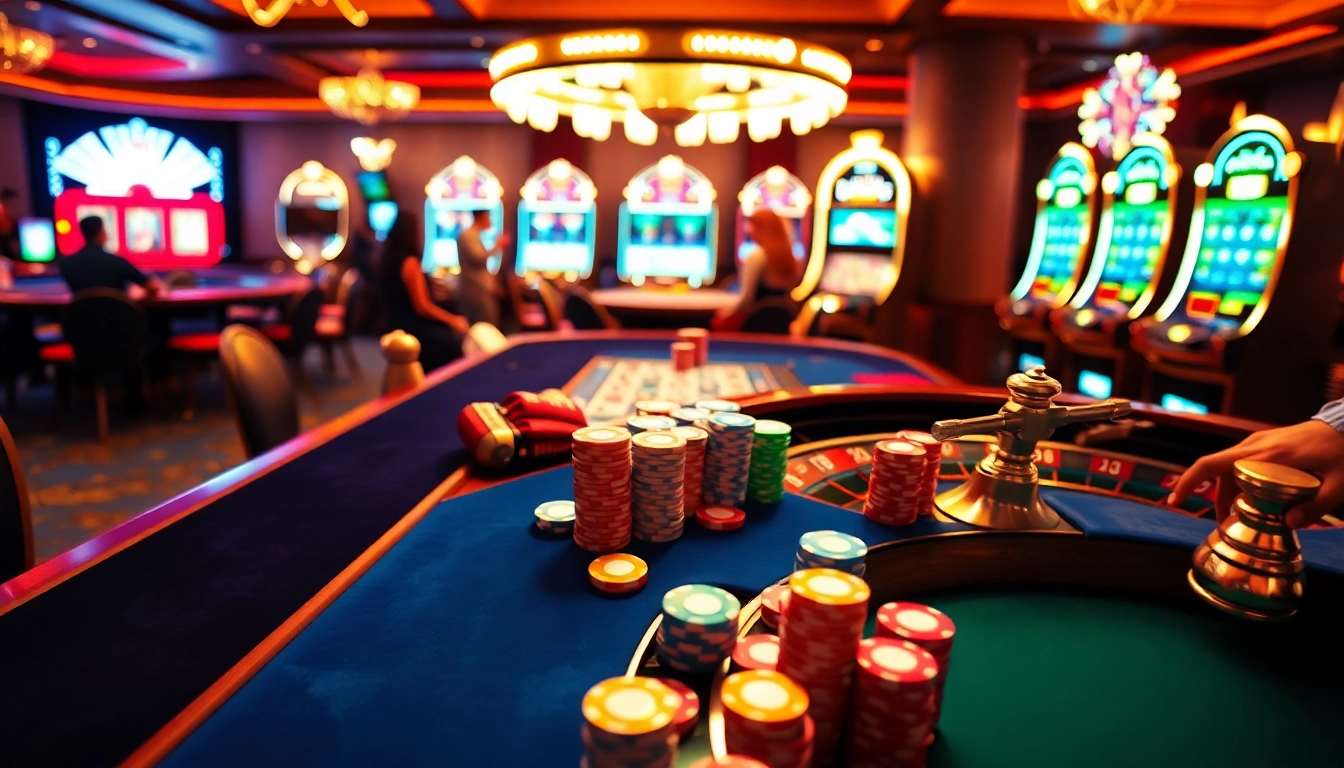 Cheerful players engaging in poker at 69vn.gb.net casino, surrounded by vibrant gaming atmosphere.