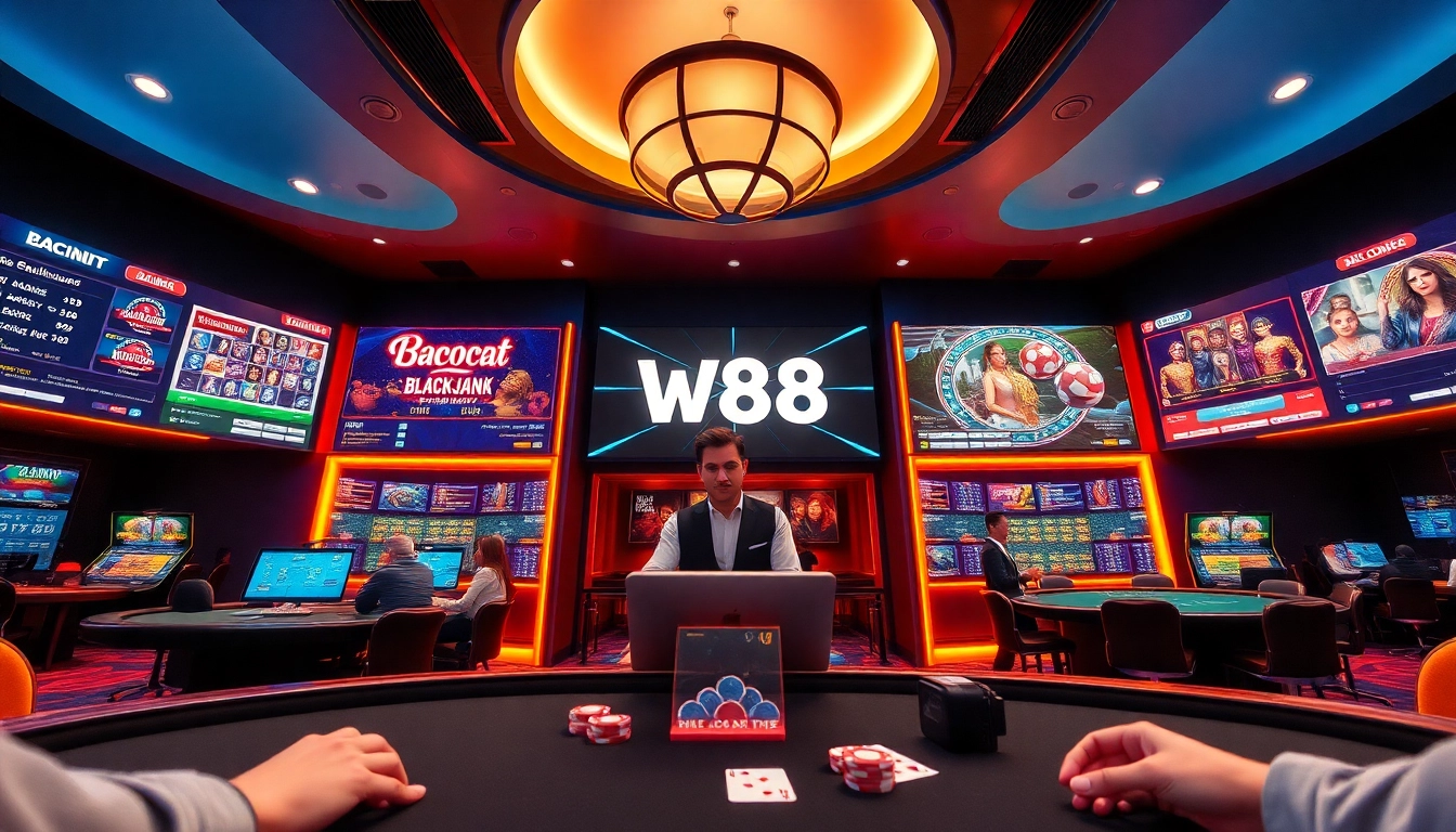 Experience the thrill of online gaming with W88.nyc's vibrant casino environment featuring Baccarat and Blackjack.