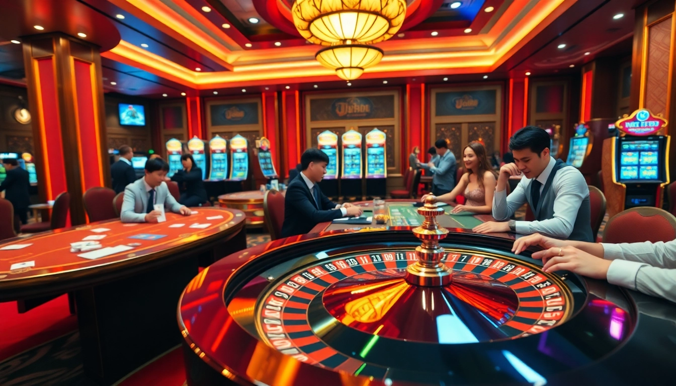 Engaging scene of players at Nhà cái U888 experiencing the thrill of casino games.