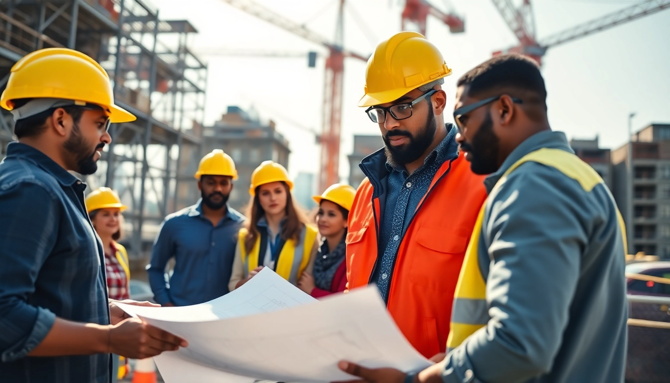 New York Commercial General Contractor leading a diverse team on a busy construction site.
