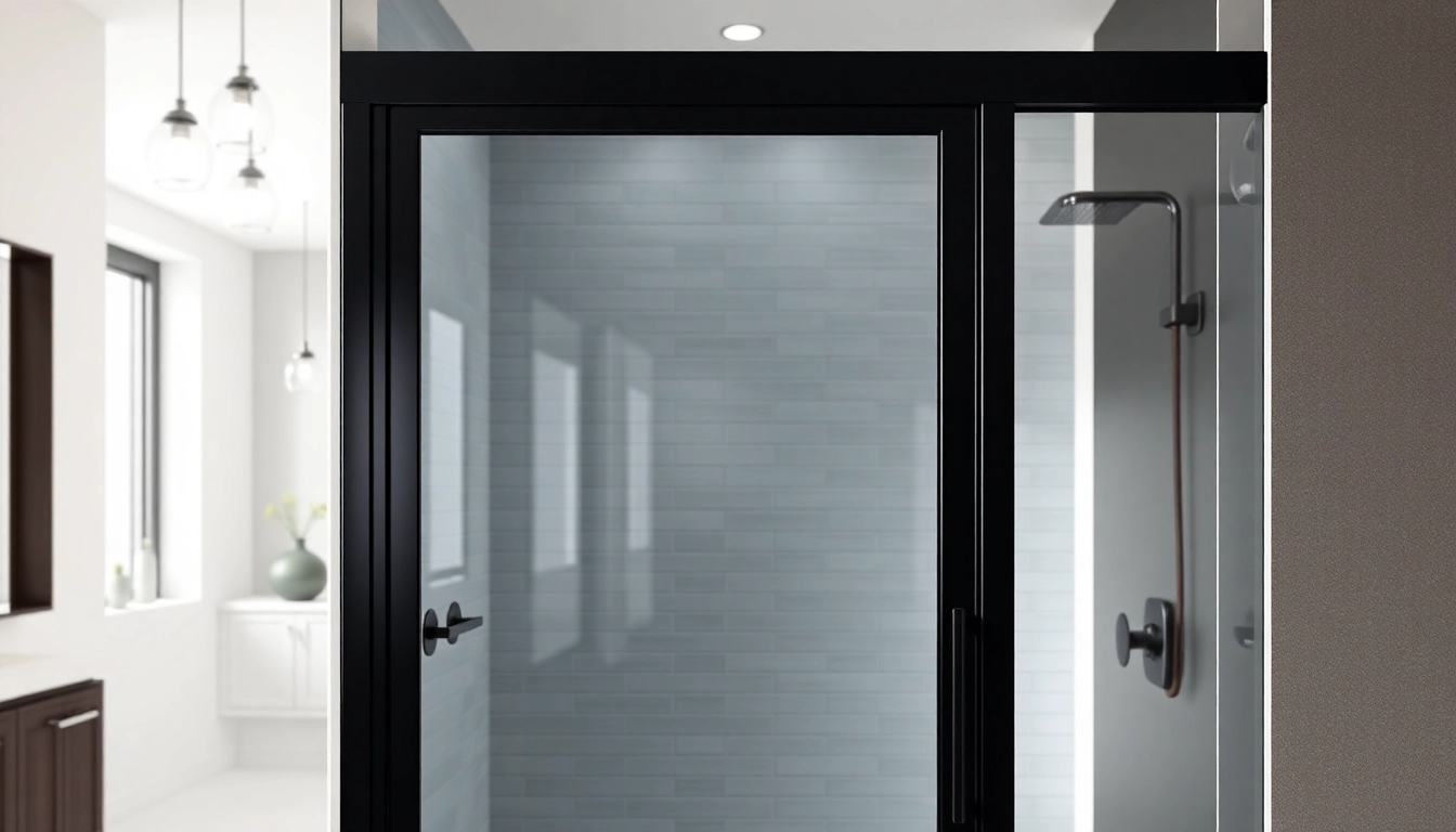Enhance your bathroom with a sleek black shower door that combines elegance and functionality.