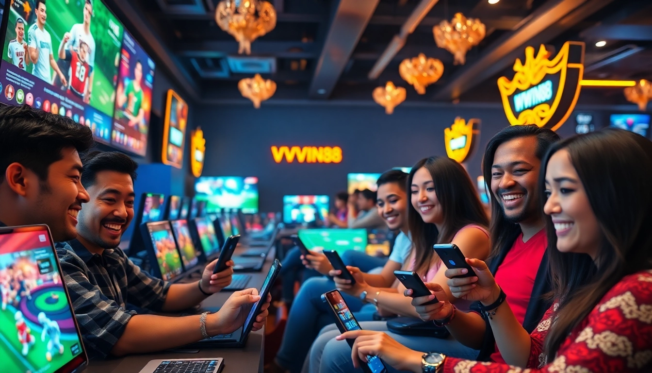 Exciting online betting scene featuring players engaged with vvvwin88.live in a vibrant, modern casino environment.