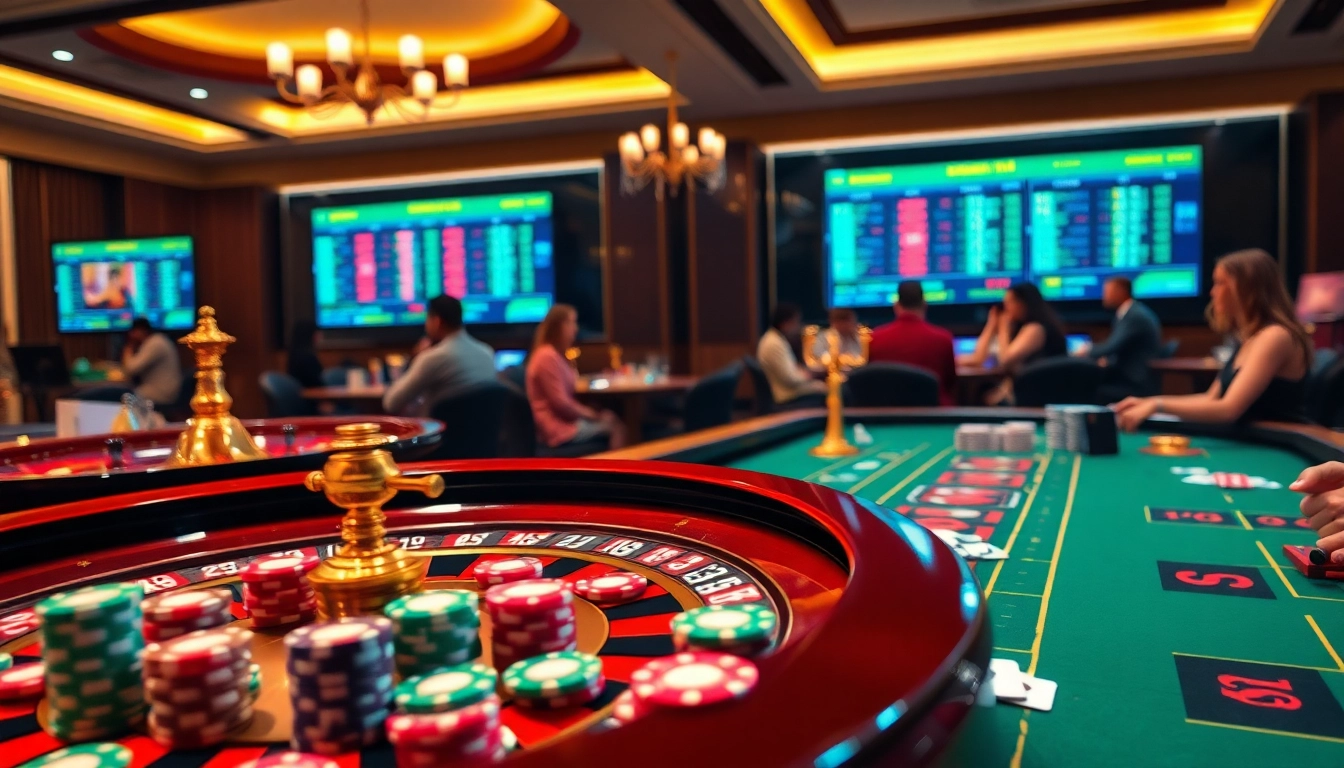 Players enjoying intense gameplay at SV88 online casino, surrounded by vibrant poker chips and dynamic casino tables.
