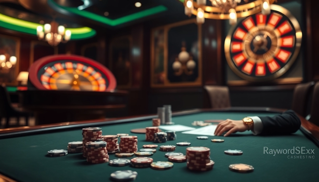 Engaging scene of a casino table with poker chips and cards showcasing 88xx gambling action.