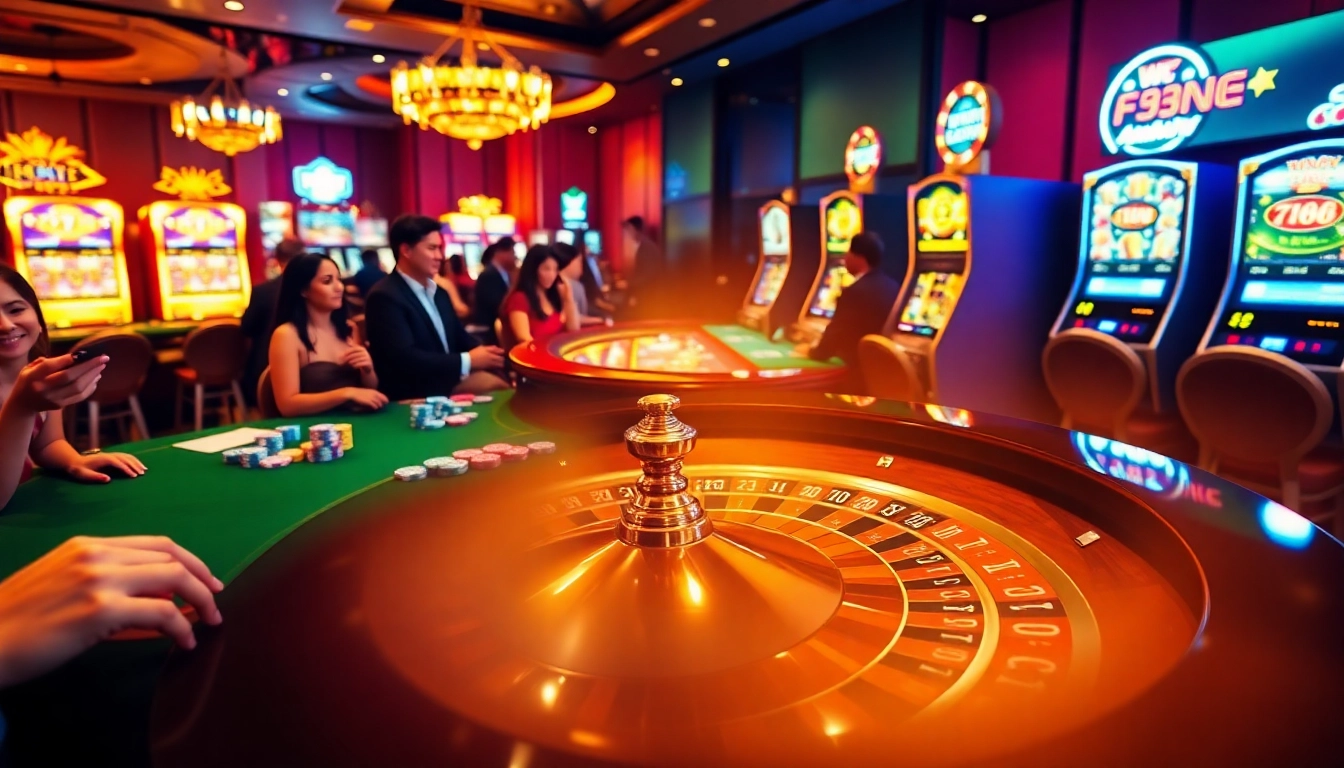 Gambling at F168 with exciting roulette and poker games in a vibrant casino atmosphere.