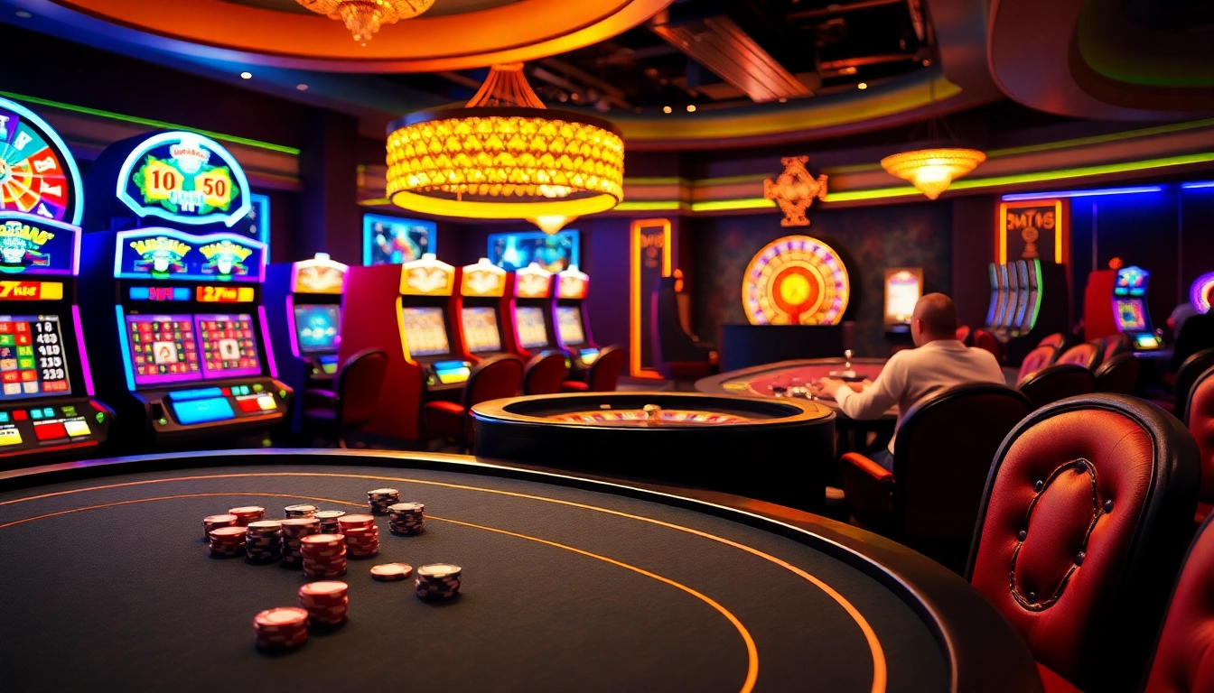 Experience dynamic gameplay at an mm66 casino table with vibrant lights and colorful chips.