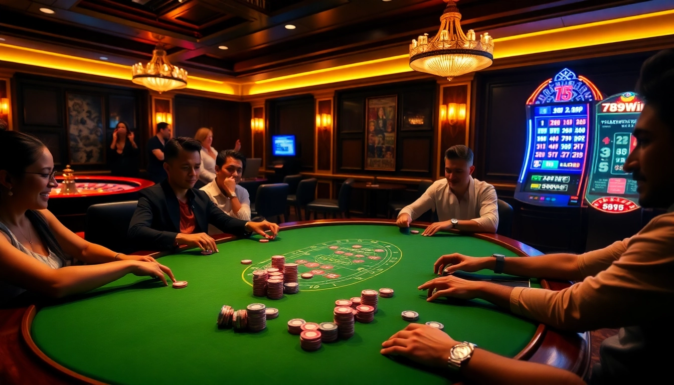 Players enjoying high-stakes poker and roulette at 789win online casino.
