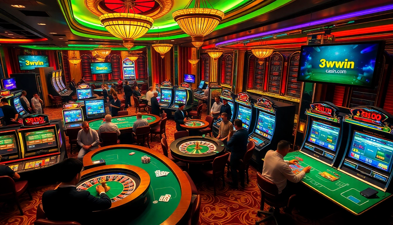 Engage in thrilling gameplay at 3wwin.com, featuring vibrant casino tables and eager players.