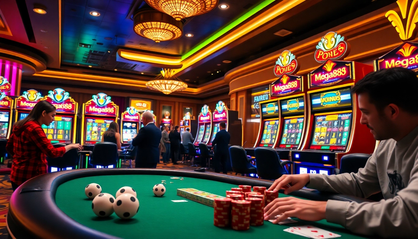 Experience the thrill of Mega888 slots amidst a luxurious casino atmosphere.