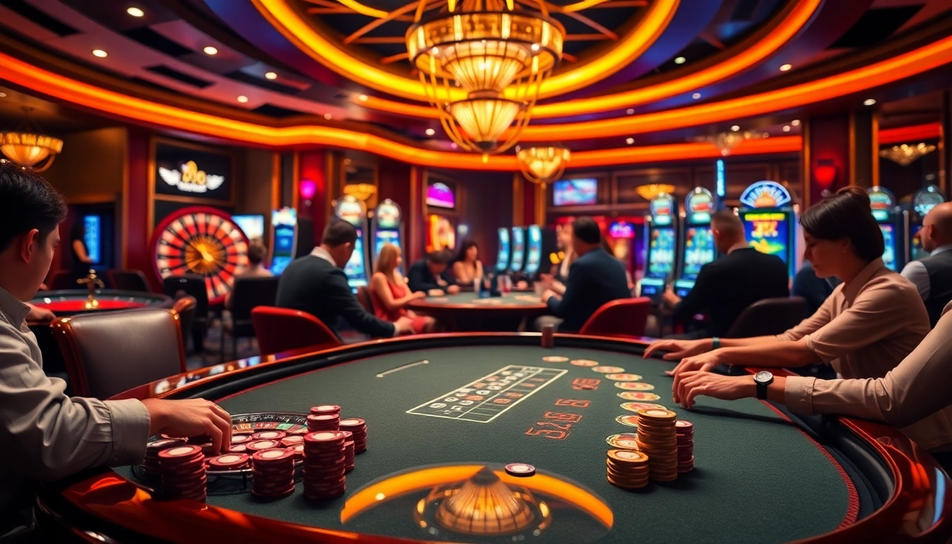 Immerse in the exciting action at 789F Casino, where players engage in thrilling poker games with vibrant tables and chips.