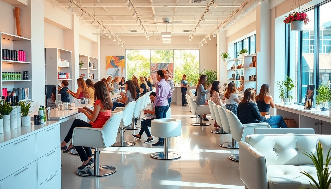 Professional hair salons with expert stylists in a modern, inviting atmosphere showcasing diverse styles and services.