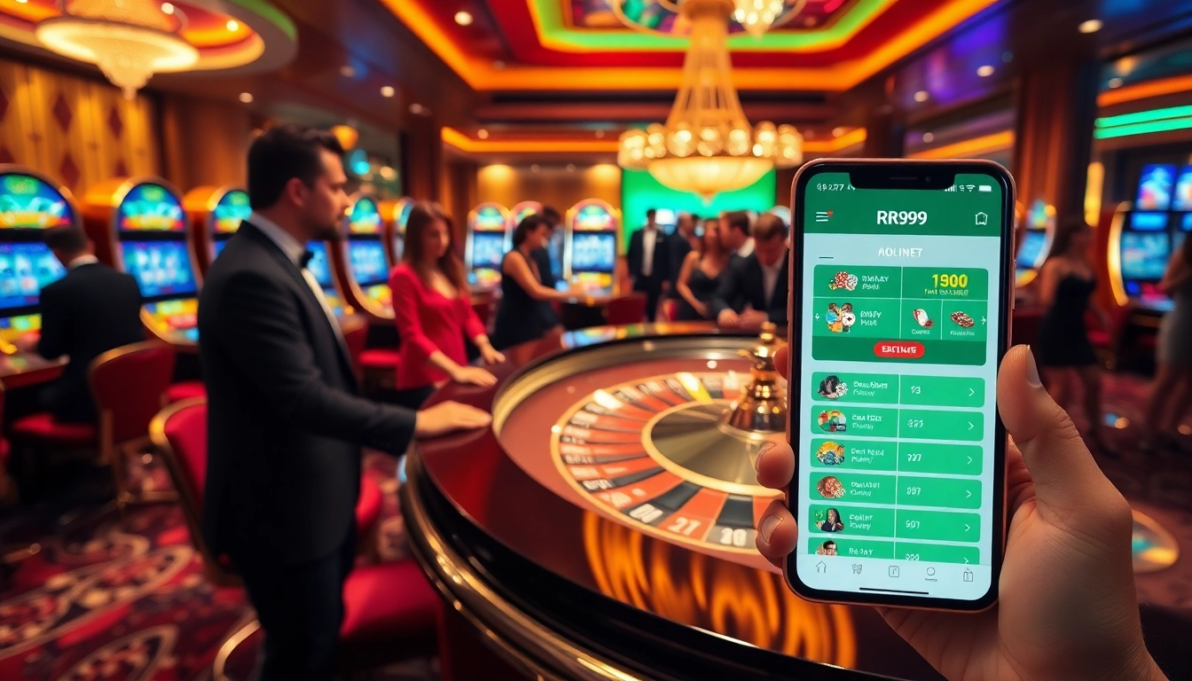 Exciting RR99 online gambling experience with vibrant casino elements and players in action.