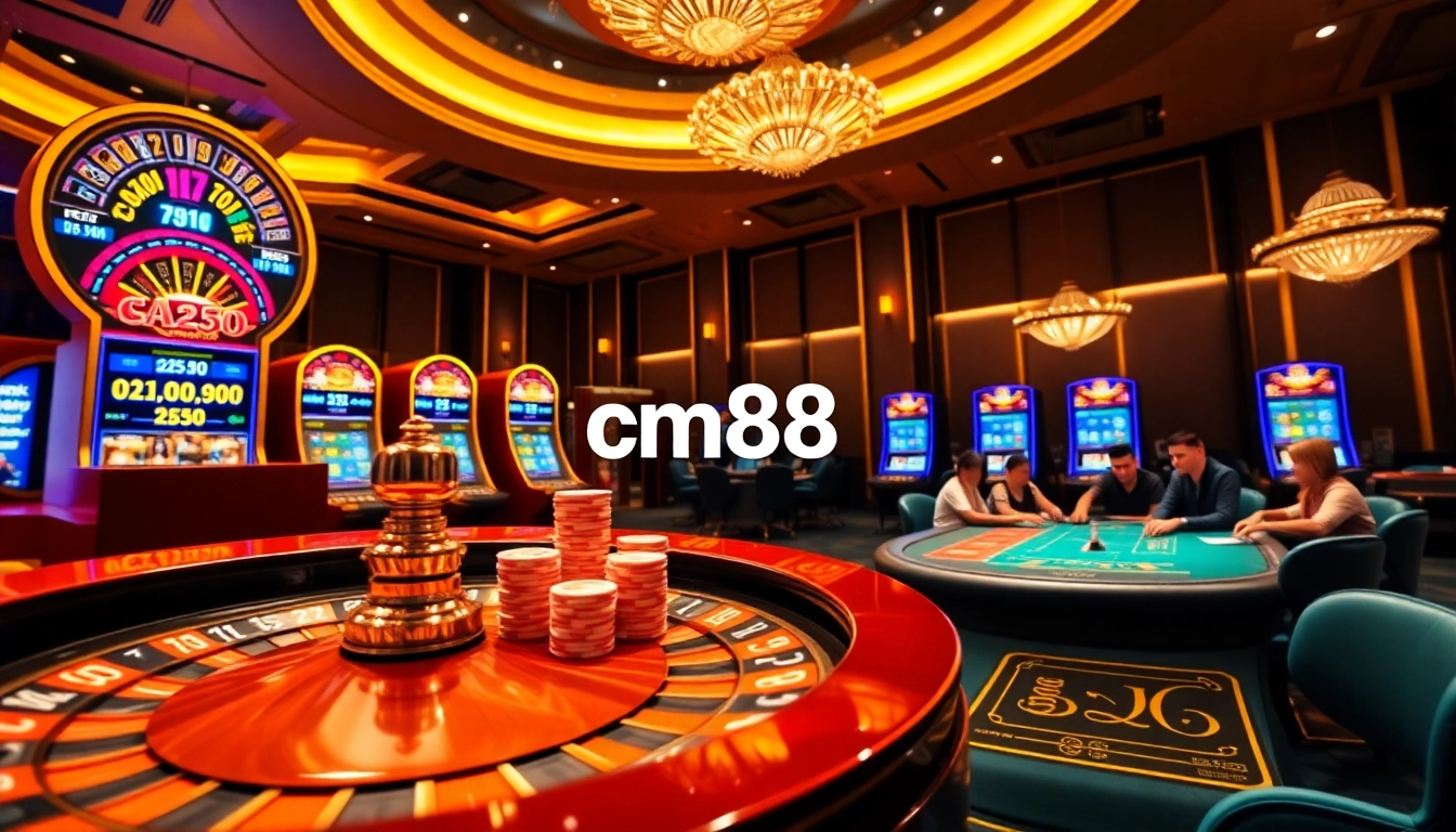 Experience exhilarating gameplay at CM88's vibrant casino with roulette and poker action.