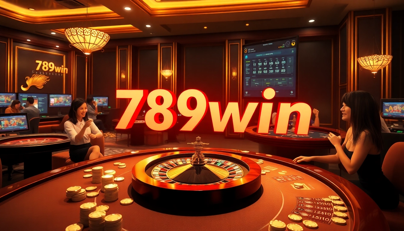 Experience the excitement of online gambling with 789win's luxurious gaming environment showcasing roulette and poker.