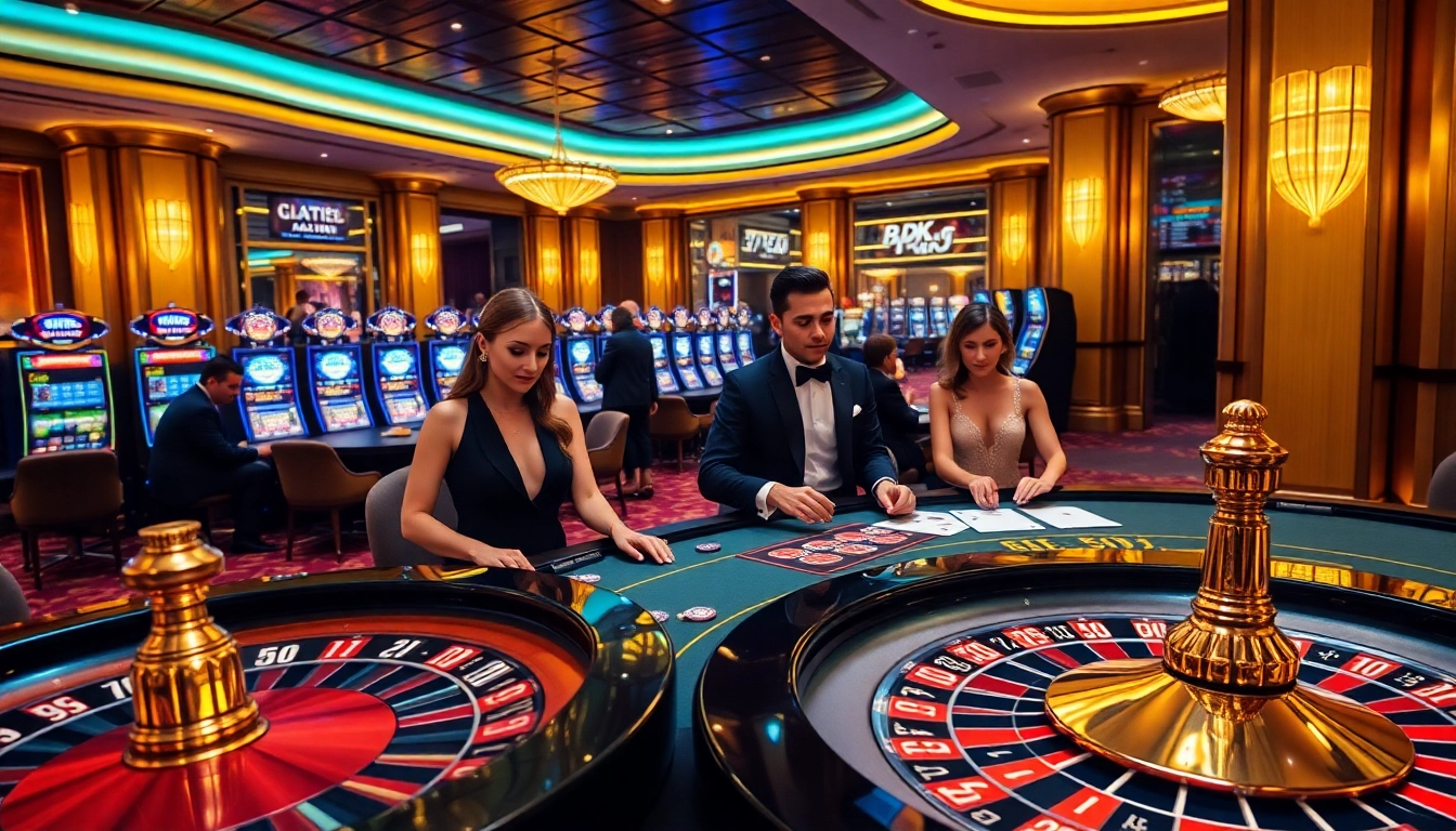 Players experiencing the thrilling atmosphere of the BL555 casino with vibrant games and sophisticated decor.