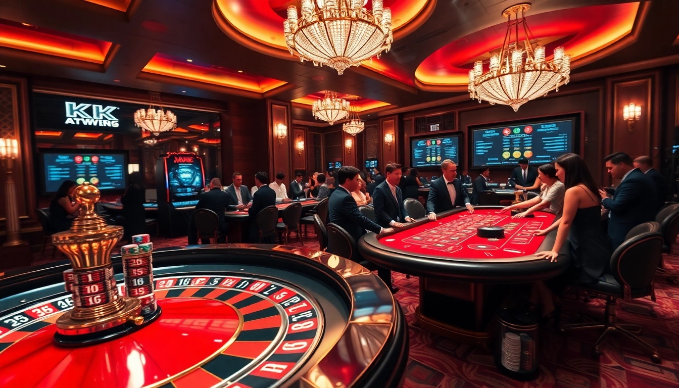 Experience excitement at the KK WIN roulette table with lively players and vibrant casino ambiance.