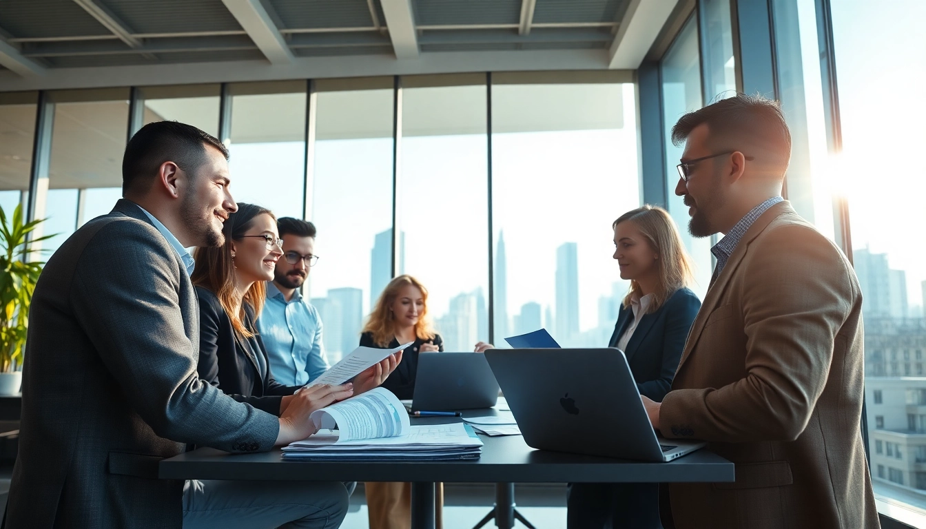 Register LLC in the US: Business team collaborating in a modern office.