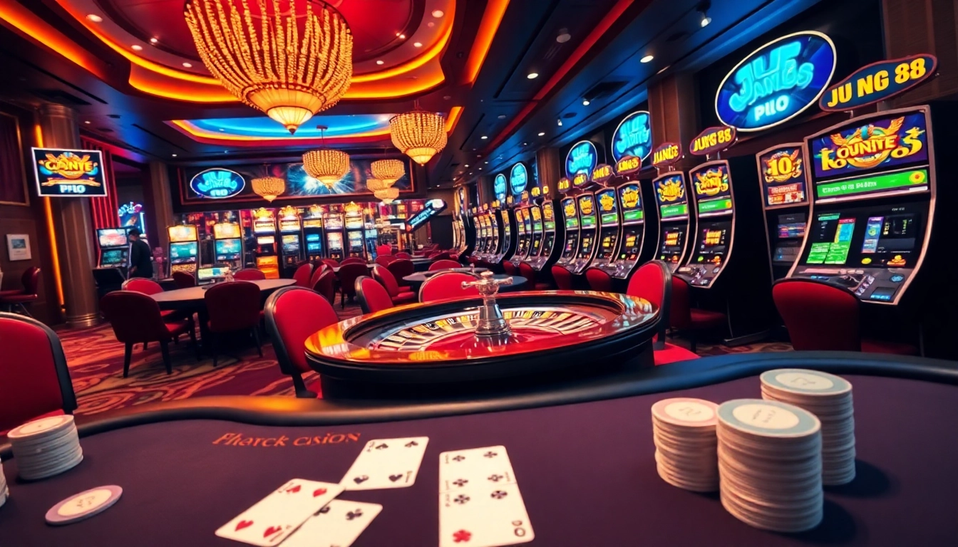 Experience thrilling gambling action at Jun 88 casino with vibrant tables and games.