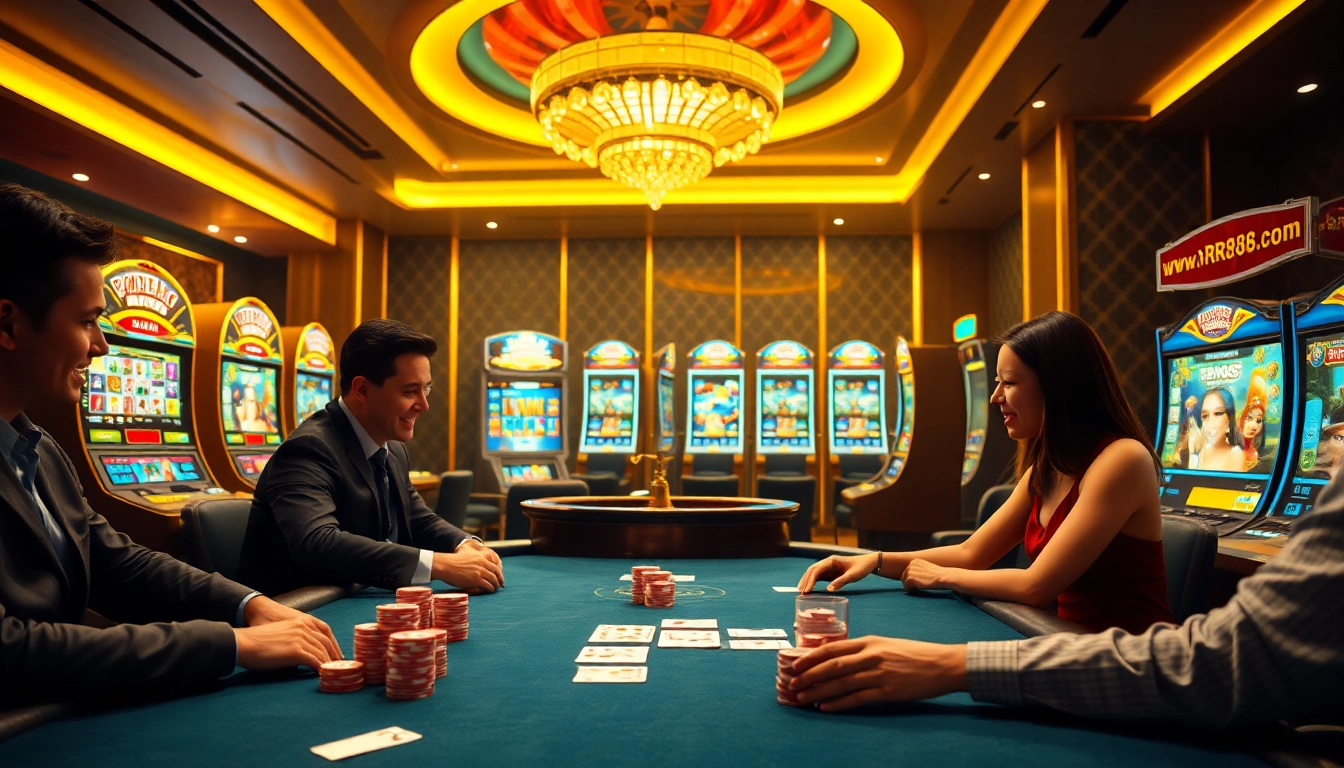 Experience the excitement of online gambling at rr88.com with luxurious poker and roulette scenes.