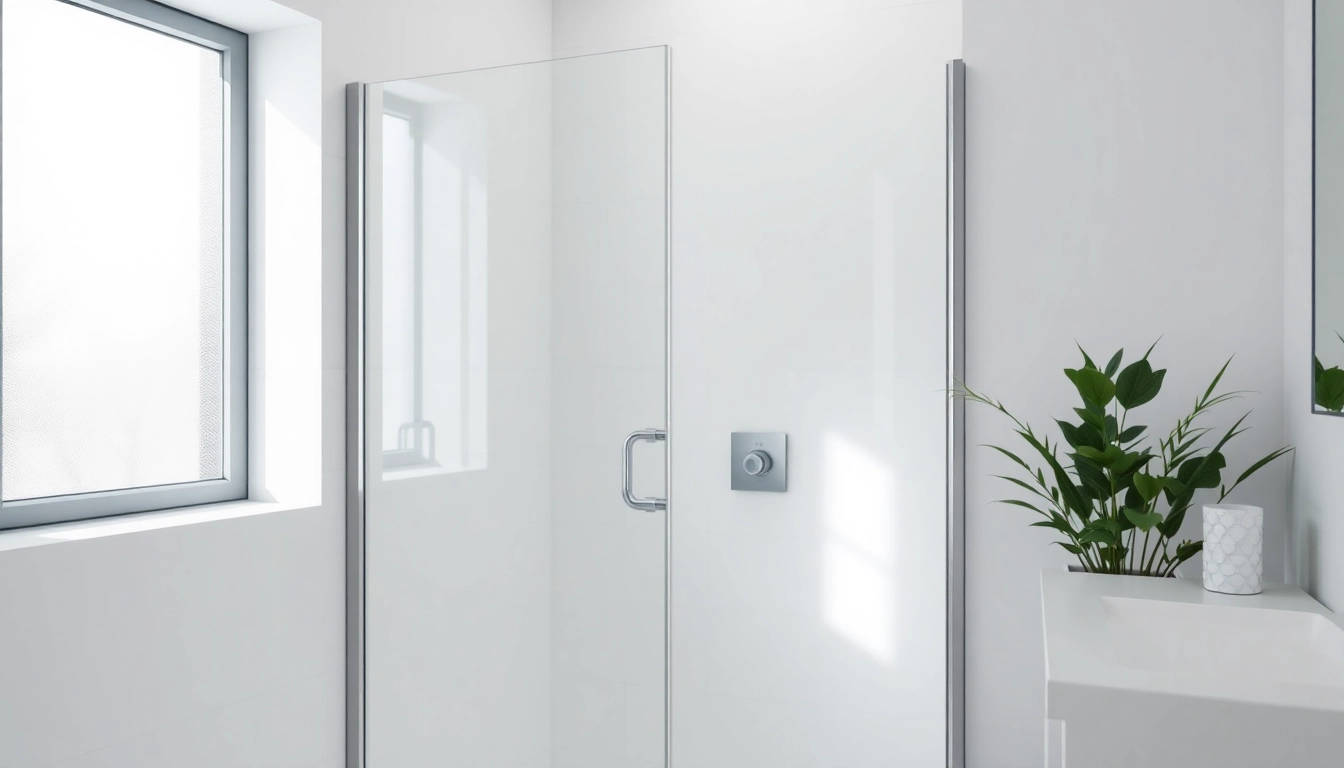 Showcase of a corner shower screen frameless in a sleek, modern bathroom with natural light and minimalist design.