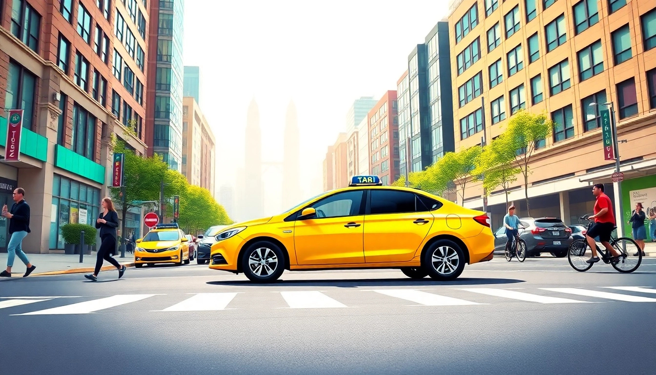 Cabs waiting at a city street, highlighting urban life and convenience.