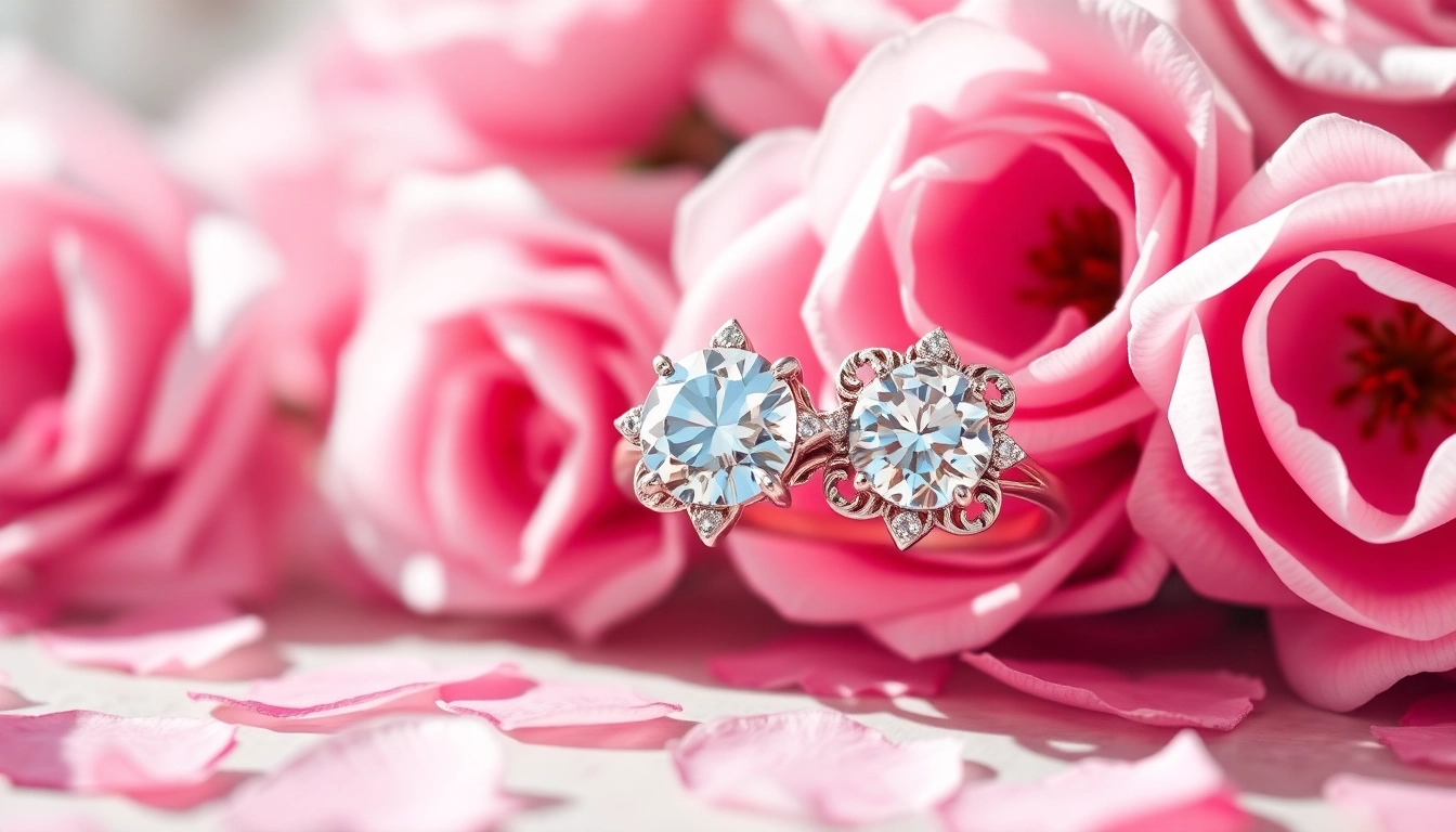 Admire a stunning Valentine's Day engagement ring UK with diamond details in a floral setting.