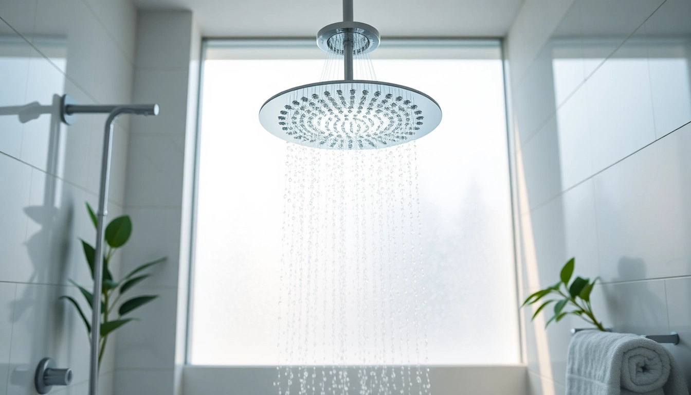 Experience elegant showers with a luxurious rainfall showerhead in a modern bathroom.