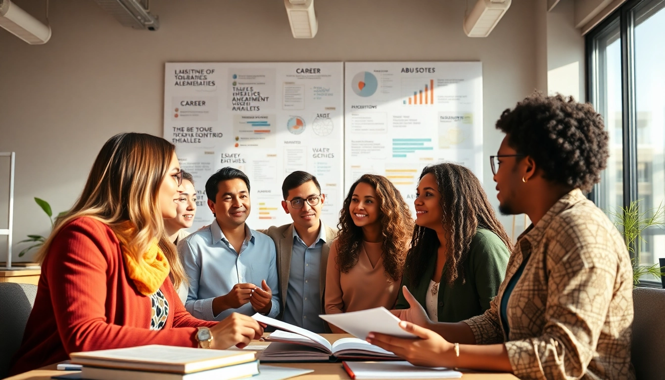 Explore the ideal career options with professionals collaborating on a vision board.