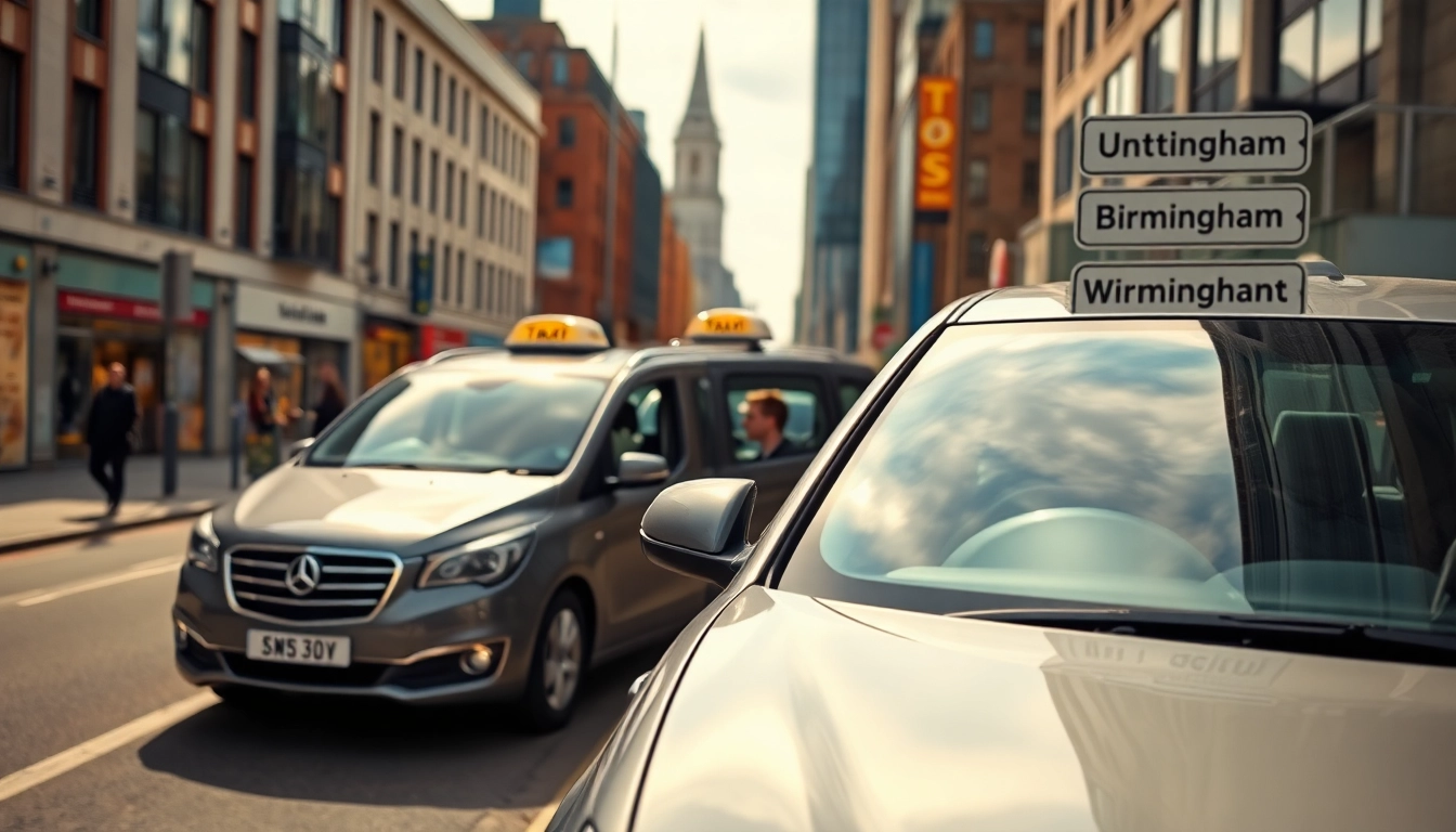 Taxi Nottingham to Birmingham airport, professional driver ready to assist in a busy cityscape.
