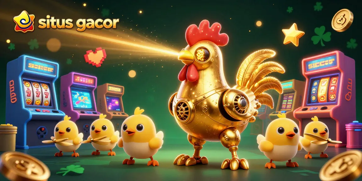 Experience the thrill on situs gacor with our vibrant 3D casino illustration featuring action-packed game elements and characters.