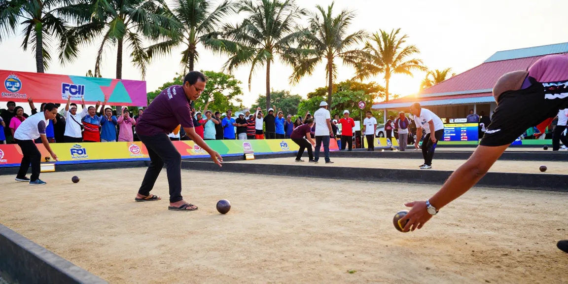 Players enjoying a thrilling petanque tournament featured on fopikotapontiana.org in Kota Pontianak.
