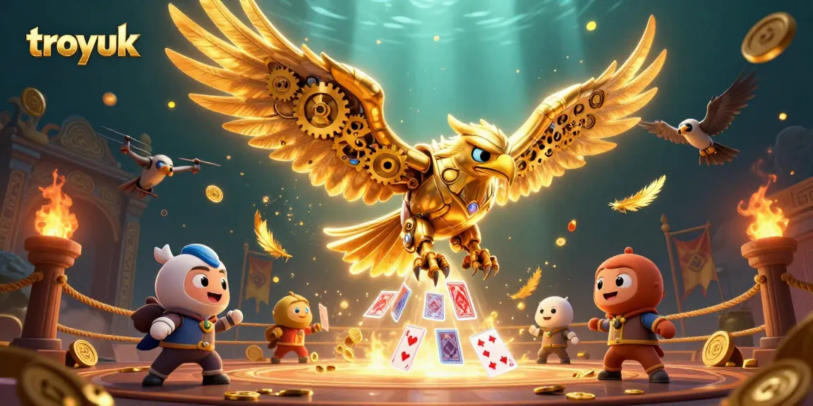 Experience thrilling gameplay at troyuk with a cybernetic eagle diving through holographic cards.