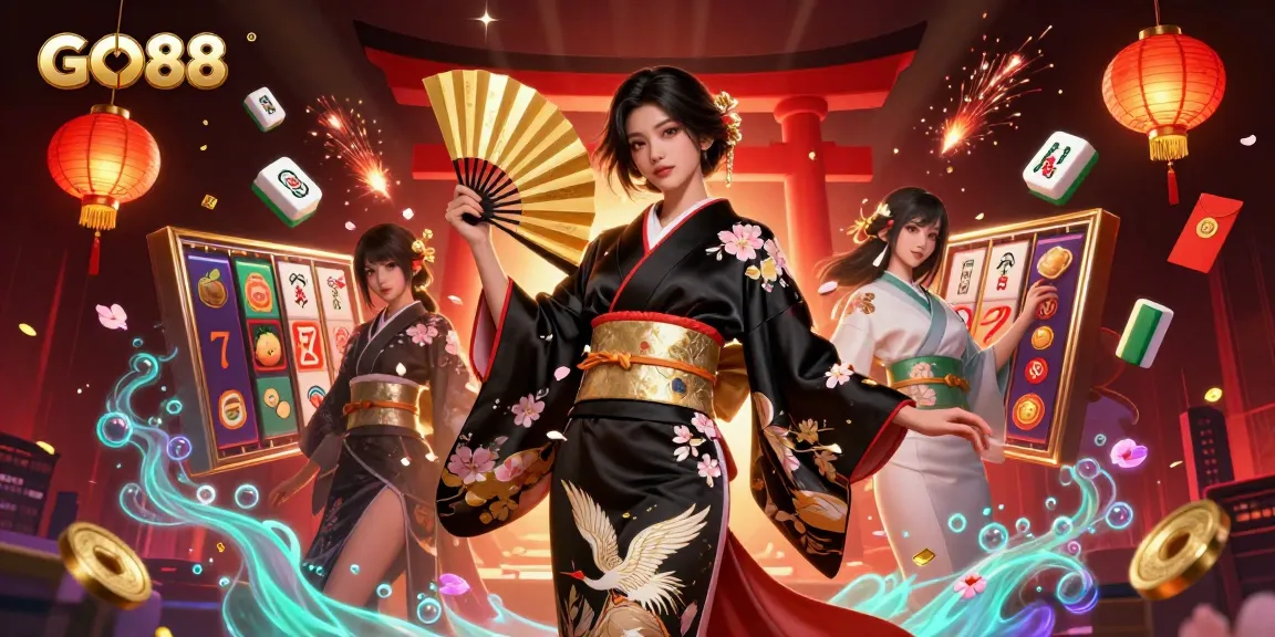 Experience the thrill of GO88 with jackpot slots and exclusive games in a vibrant casino illustration.