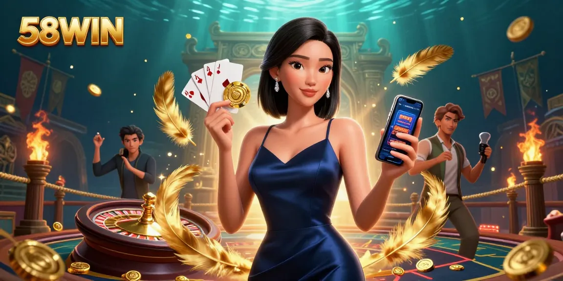 Experience gaming thrills with 58WIN's stunning visuals and engaging atmosphere in an immersive casino scene.